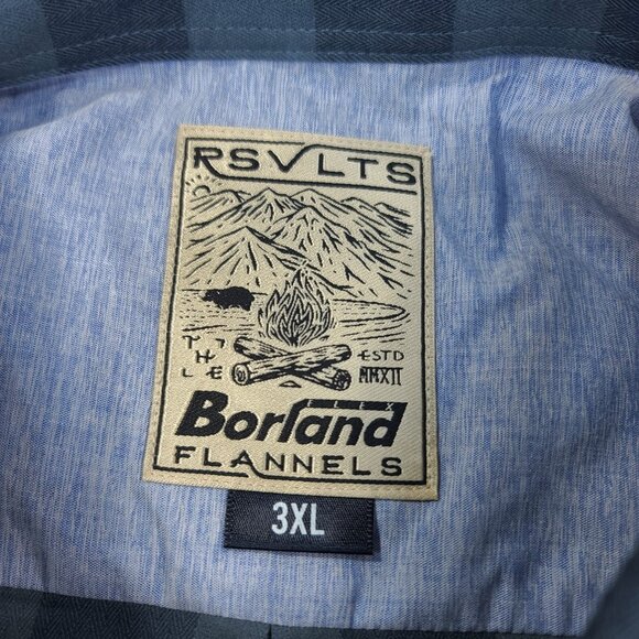 RSVLTS x Borland Flannel Mens Blue Check Shirt Size 3XL Long Sleeve Button Top - Picture 5 of 6
